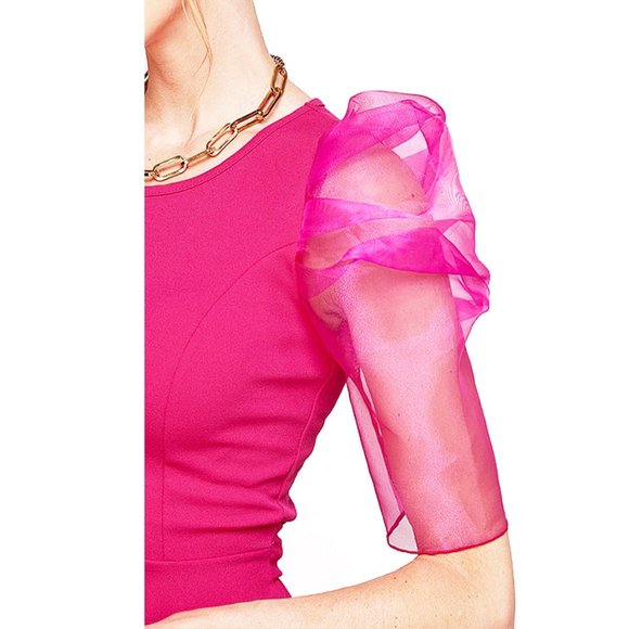 Retro Sheer Puff Romantic Fuchsia Blouse Top - Picture 6 of 6